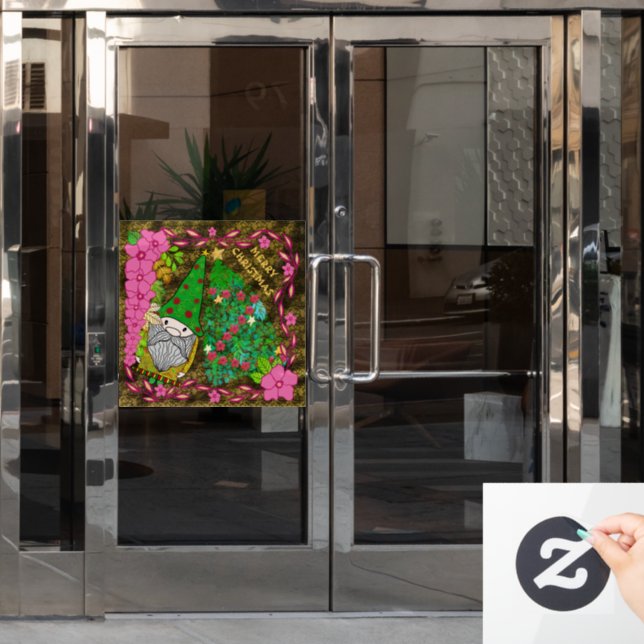 AUTOCOLLANT POUR FENÊTRE MERRY CHRISTMAS PERSONNALISÉ AVEC GNOME XMAS TREE (Porte de bureau)