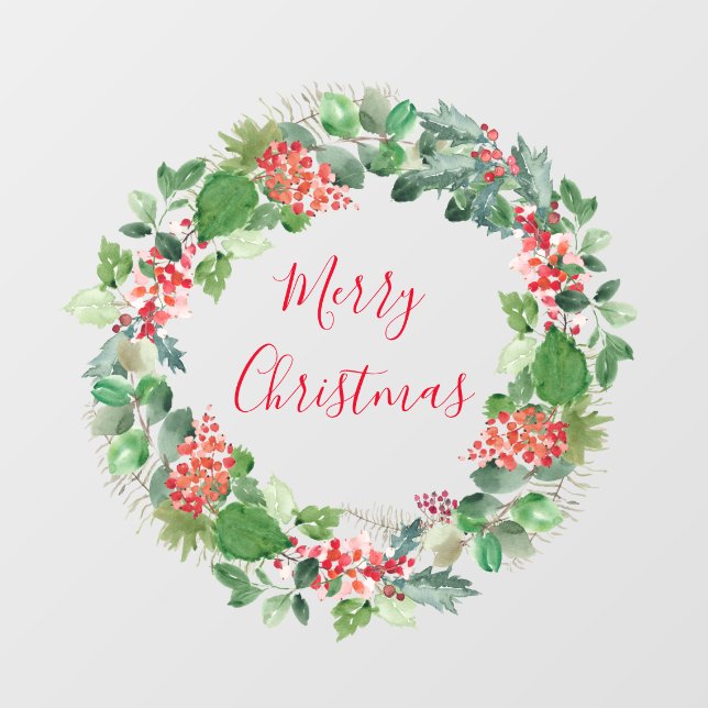 Autocollant Pour Fenêtre Merry Christmas Winter Foliing Wreath (Feuille)