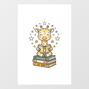 Autocollant Pour Fenêtre Mignon Girafe Lecteur de Livres Chemise Vintage De