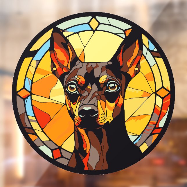 Autocollant Pour Fenêtre Miniature Pinscher Chien race Faux Verre Rendu (Feuille 2)