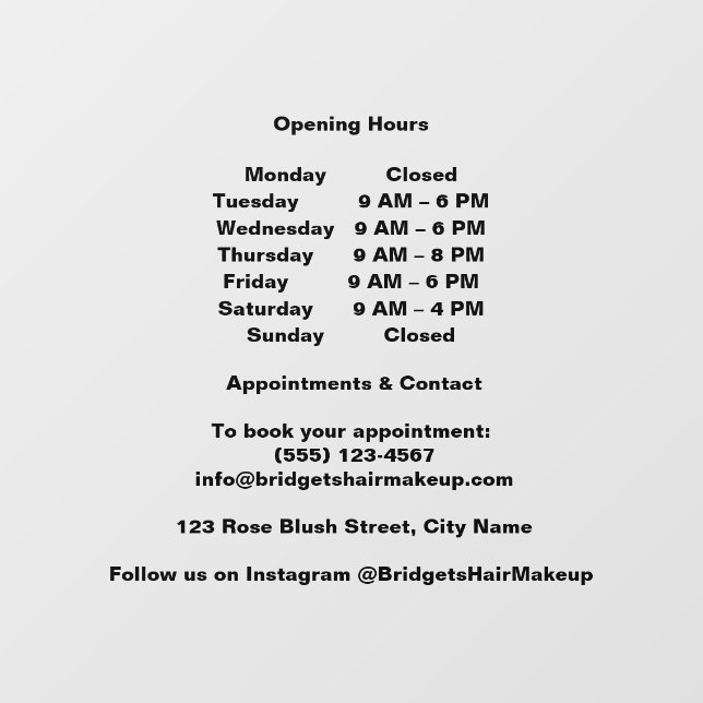 Autocollant Pour Fenêtre Minimal Black Transparent salon Opening Hours (Feuille)