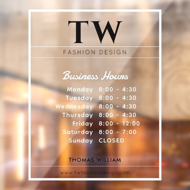 Autocollant Pour Fenêtre Mode Heures d'affaires blanc transparent (Feuille 2)