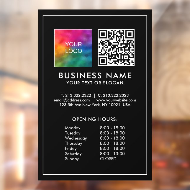 Autocollant Pour Fenêtre Modèle d'horaires d'ouverture de code QR de logo d (Feuille 2)