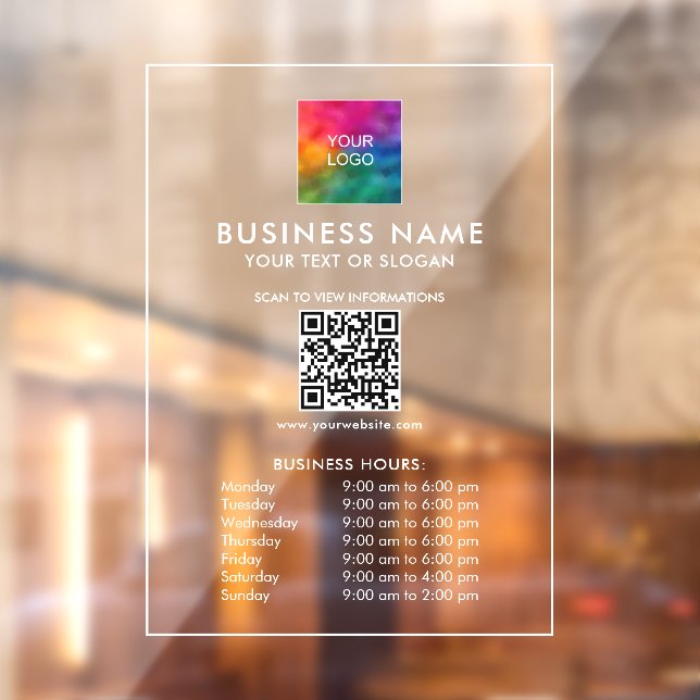 Autocollant Pour Fenêtre Modèle Heures d'ouverture de l'entreprise Logo Cod (Feuille 2)