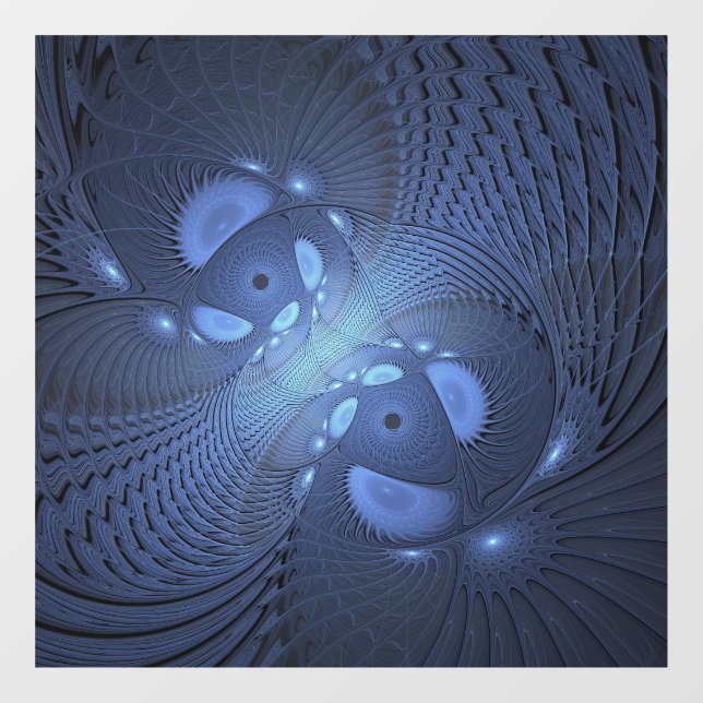 Autocollant Pour Fenêtre Moderne Abstrait tendance Dusk Blue Fractal Art (Feuille)