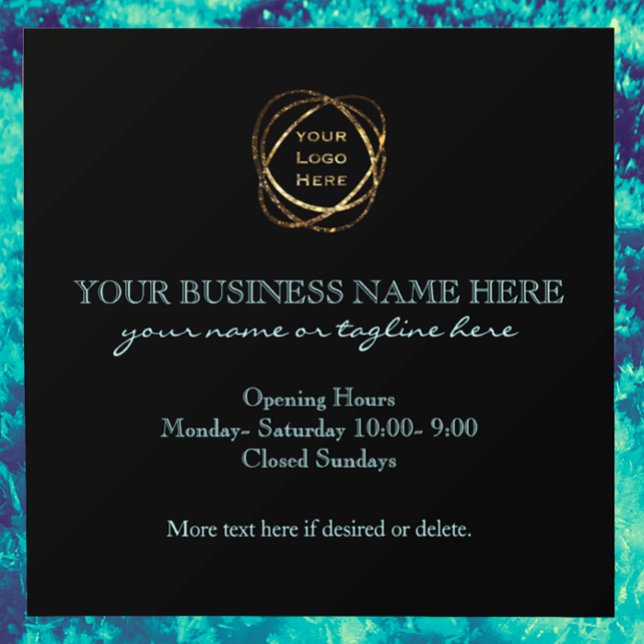 Autocollant Pour Fenêtre Moderne Elegant Aqua Turquoise Custom Business Log (Customize this window cling sign for your business, add your logo, personalize elegant script.)