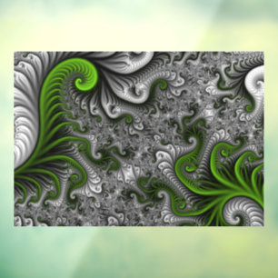 Autocollant Pour Fenêtre Monde Fantastique Art Fractal Abstrait Vert Et Gri
