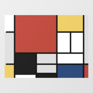 Autocollant Pour Fenêtre Mondrian Peinture Rouge Plane Jaune Noir Gris Bleu
