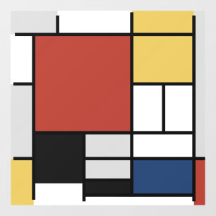Autocollant Pour Fenêtre Mondrian Peinture Rouge Plane Jaune Noir Gris Bleu