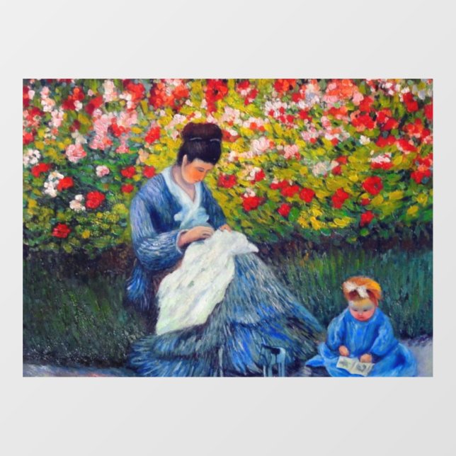Autocollant Pour Fenêtre Monet mère et enfant dans le jardin (Feuille)