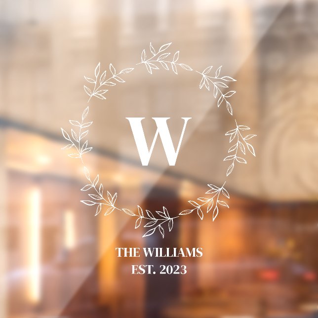 Autocollant Pour Fenêtre Monogram Floral Wreath Family Café Bureau (Feuille 2)