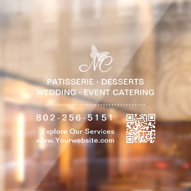 Autocollant Pour Fenêtre Monogramme d'entreprise élégant Code QR Téléphone  (Feuille 2)