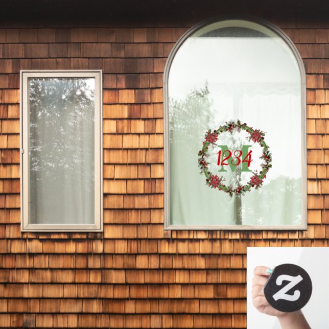 Autocollant Pour Fenêtre Monogramme et numéros couronne de Noël (Fenêtre d'accueil)