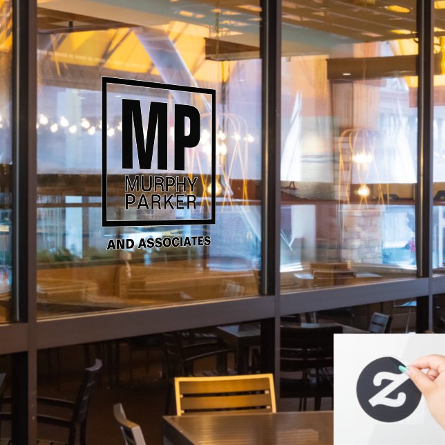 Autocollant Pour Fenêtre Monogramme personnalisé Moderne Simple Carré Logo  (Fenêtre du restaurant)