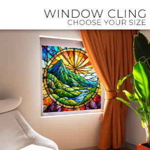 Autocollant Pour Fenêtre Montagne verte et rivière Art du verre tendu