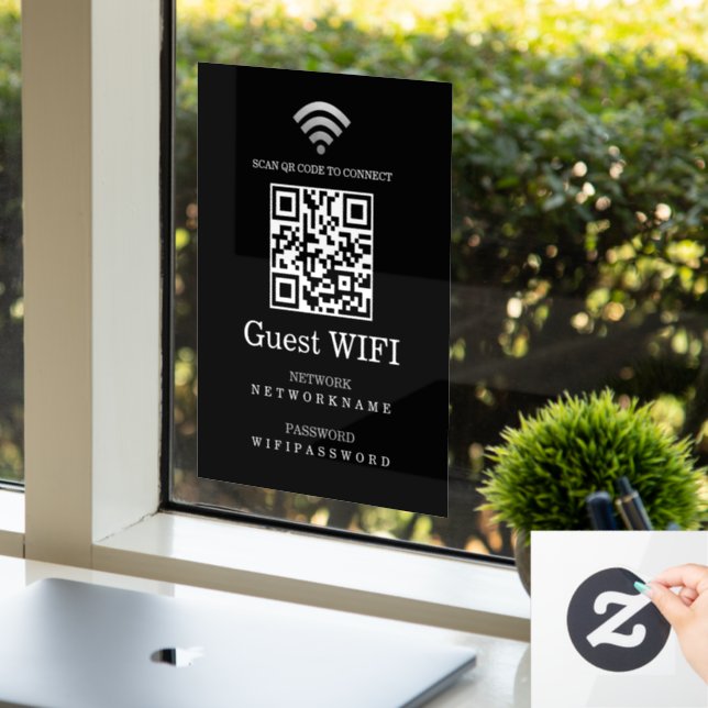 Autocollant Pour Fenêtre Mot de passe Wifi et code QR réseau personnalisé (Bureau)