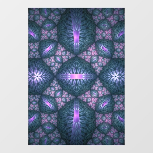 Autocollant Pour Fenêtre motif d'art fractal 3D Turquoise violet rose (Feuille)