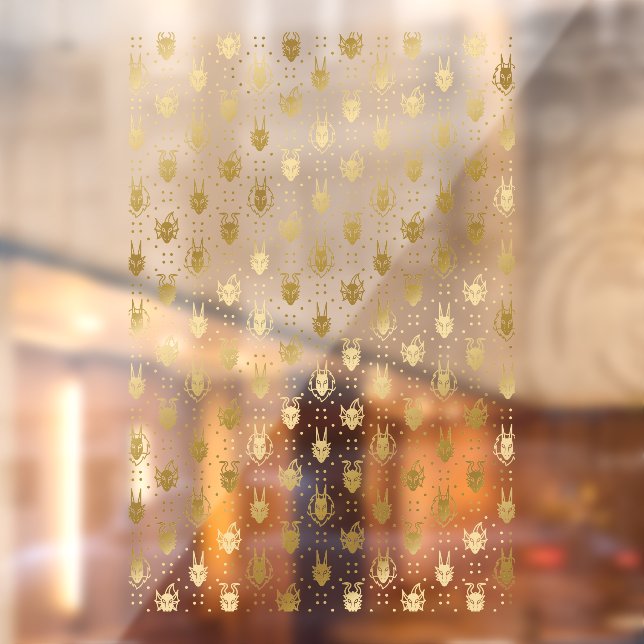 Autocollant Pour Fenêtre Motif de Jacquard Dragon Imaginaire noir et or (Feuille 2)