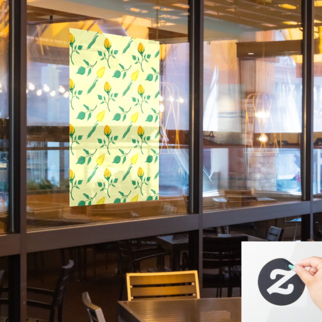 Autocollant Pour Fenêtre Motif floral avec rose jaune et fleurs de tulipe (Fenêtre du restaurant)