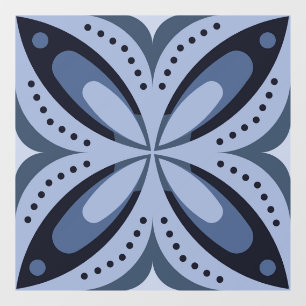 Autocollant Pour Fenêtre Motif géométrique bleu de style rétro