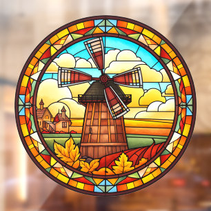 Autocollant Pour Fenêtre Moulin à vent hollandais avec faux vitrail de vill