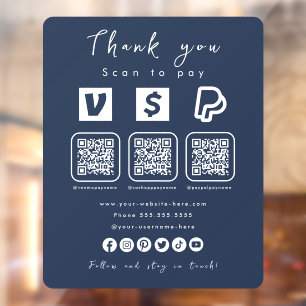 Autocollant Pour Fenêtre Multi QR Code Paypal Venmo Cash App Navy Blue