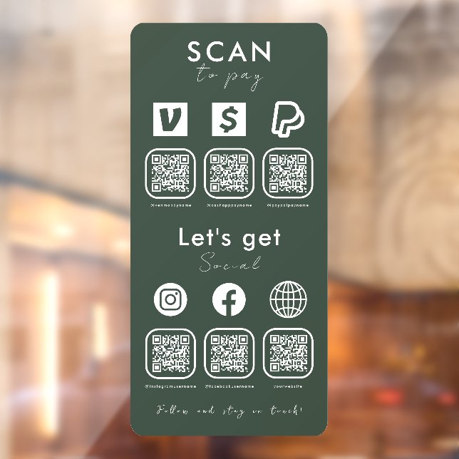 Autocollant Pour Fenêtre Multi QR Code Scan pour payer les médias sociaux V (Feuille 2)