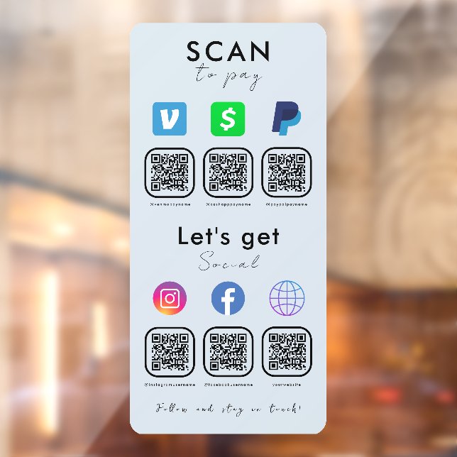 Autocollant Pour Fenêtre Multi QR Code Social Media Scan Pour Payer Soft Na (Feuille 2)