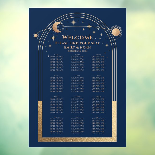 Autocollant Pour Fenêtre Mysic Blue Gold Sun Moon Stars Mariage (Feuille 3)