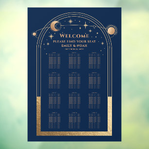 Autocollant Pour Fenêtre Mysic Blue Gold Sun Moon Stars Mariage