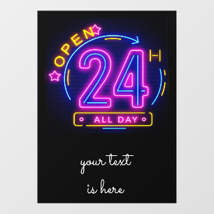 Autocollant Pour Fenêtre Neon Stores ouvert 24h/24 Cling Templet