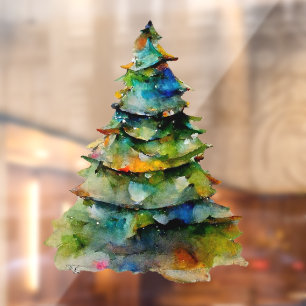 Autocollant Pour Fenêtre Noël Arbre Aquarelle Pine Holiday