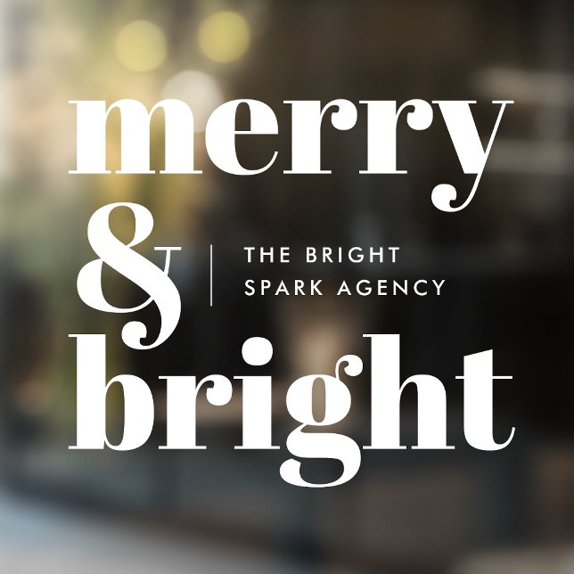 Autocollant Pour Fenêtre Noël | Merry et Bright White (Merry & Bright business window cling by Guava, featuring white typography & transparent vinyl decal)