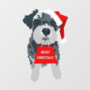 Autocollant Pour Fenêtre Noël mignonne minuscule Schnauzer Chien Santa Hat