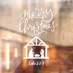 Autocollant Pour Fenêtre Noël Nativité Joyeux Noël Blanc