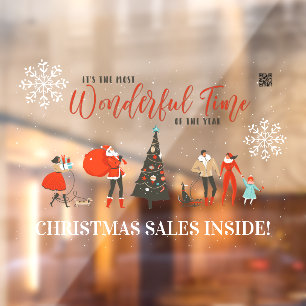 Autocollant Pour Fenêtre Noël rétro Vacances hivernales Code QR