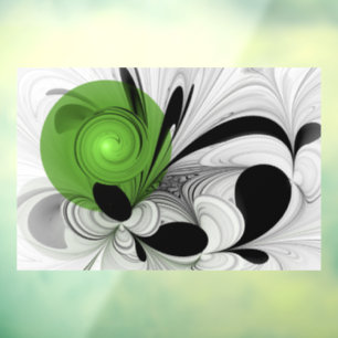 Autocollant Pour Fenêtre Noir Abstrait et blanc avec art fractal vert