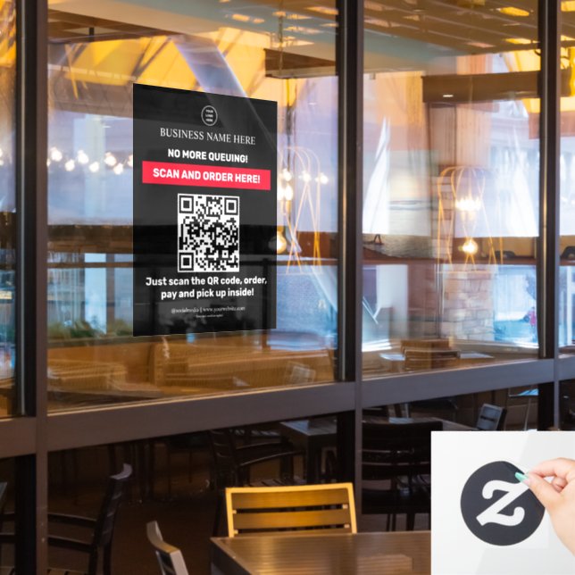 Autocollant Pour Fenêtre Noir | Code QR Menu Collant de fenêtre de commande (Fenêtre du restaurant)