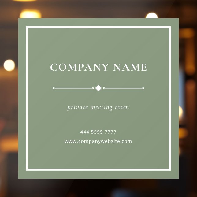 Autocollant Pour Fenêtre Nom de bureau simple blanc sur vert atténué (Simple Business Office Name White on Muted Green Window Cling)