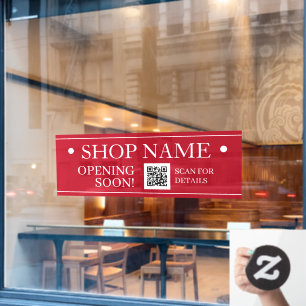 Autocollant Pour Fenêtre NOM DE LA BOUTIQUE, Ouverture imminente, Code QR,