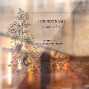 Autocollant Pour Fenêtre Nom de salon de beauté à la frontière florale élég