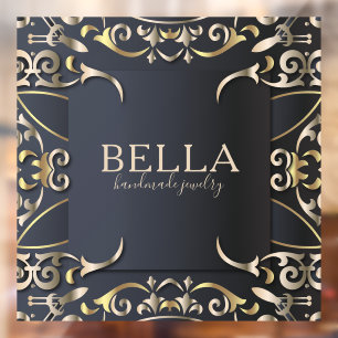 Autocollant Pour Fenêtre Nom d'entreprise baroque chic luxe noir et or