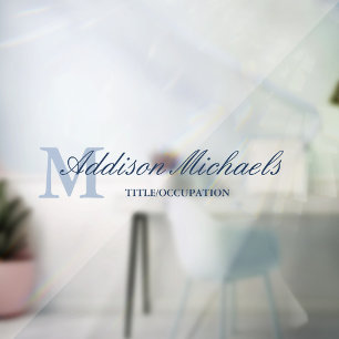 Autocollant Pour Fenêtre Nom du monogramme élégant bleu marine Titre