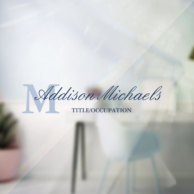 Autocollant Pour Fenêtre Nom du monogramme élégant bleu marine Titre (Créateur téléchargé)