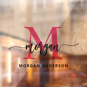 Autocollant Pour Fenêtre Nom du monogramme rose chaud Entreprise