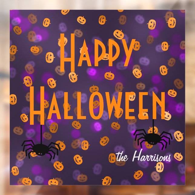 Autocollant Pour Fenêtre Nom, Happy Halloween Citrouilles 12x12 (Feuille 2)