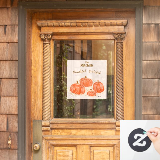 Autocollant Pour Fenêtre NOM PERSONNALISÉ DU Citrouille D'Aquarelle (Porte d'accueil)