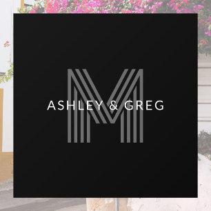 Autocollant Pour Fenêtre Nom rétro moderne modifiable monogramme noir et gr