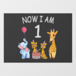 Autocollant Pour Fenêtre Now I le 1er jour du Birthday<br><div class="desc">Joyeux anniversaire. Funny and lovely Kids Birthday design with a cute Elephant,  two ferrets and a girafe celebrating your birthday at the zoo.</div>