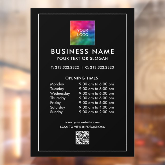 Autocollant Pour Fenêtre Numéro de téléphone Code QR Logo Horaires d'ouvert (Feuille 2)